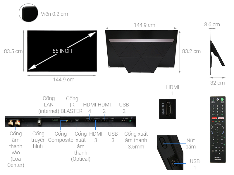Thông số kỹ thuật Android Tivi OLED Sony 4K 65 inch KD-65A9F