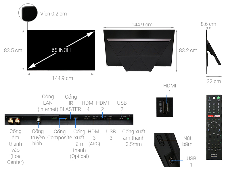 Thông số kỹ thuật Android Tivi OLED Sony 4K 65 inch KD-65A9F