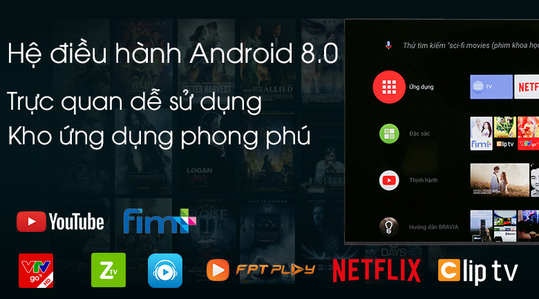 Android Tivi OLED Sony 4K 55 inch KD-55A9F - Hệ điều hành Android O (Android 8.0) đơn giản, dễ sử dụng