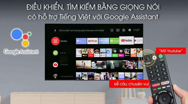 Android Tivi OLED Sony 4K 55 inch KD-55A9F - Điều khiển, tìm kiếm bằng giọng bằng tiếng Việt