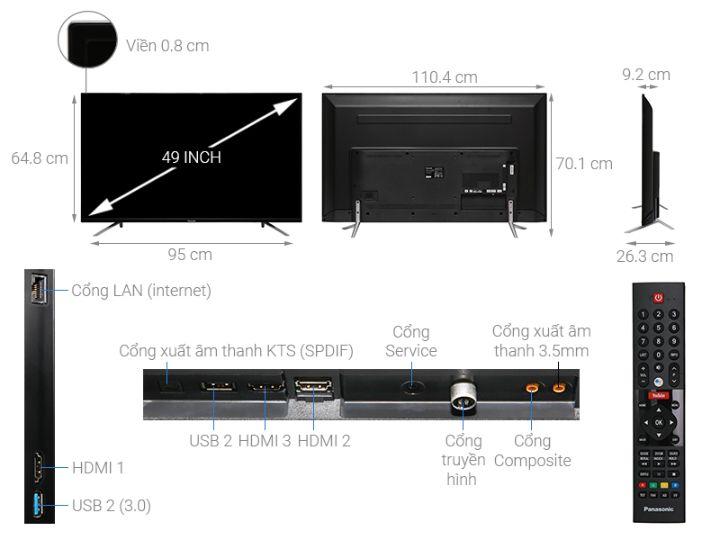 Thông số kỹ thuật Android Tivi Panasonic 4K 49 inch 49FX550V