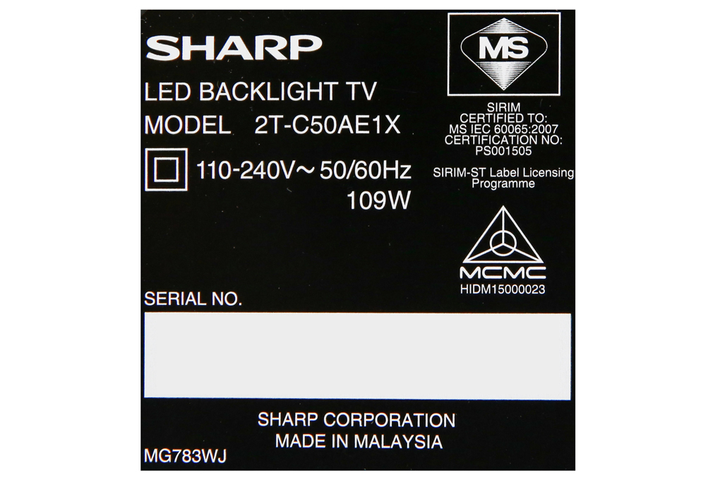 Smart Tivi Sharp 50 inch 2T-C50AE1X Màu Đen