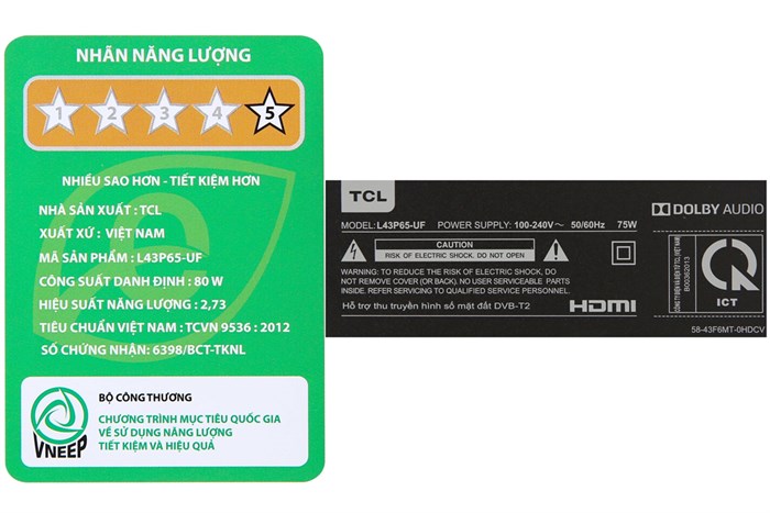 Smart Tivi TCL 4K 43 inch L43P65-UF Màu Đen