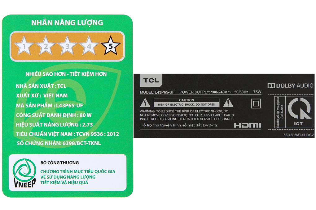 Smart Tivi TCL 4K 43 inch L43P65-UF Màu Đen