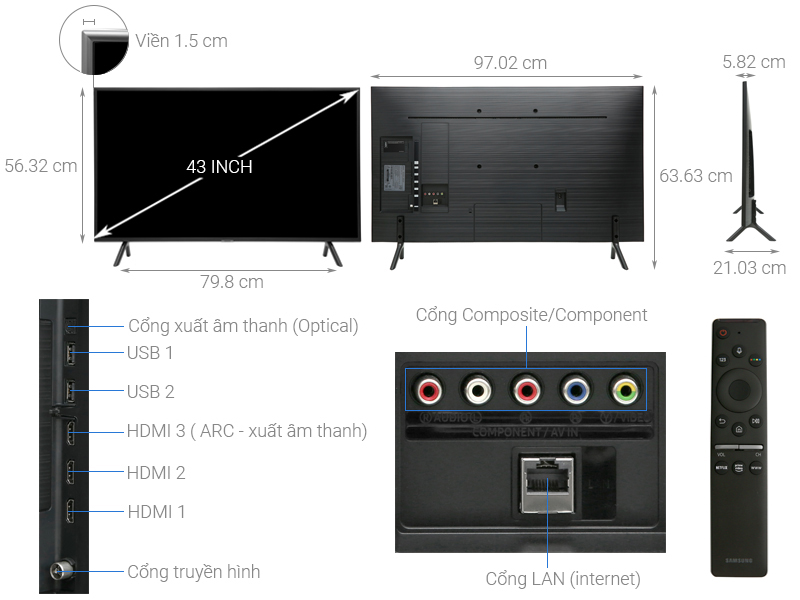 Thông số kỹ thuật Smart Tivi Samsung 4K 43 inch UA43RU7200