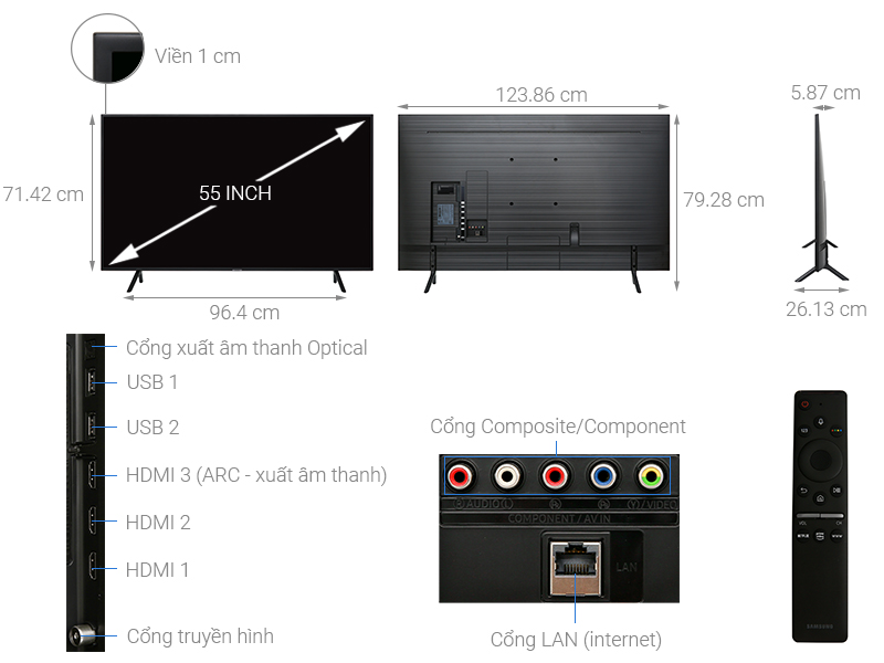 Thông số kỹ thuật Smart Tivi Samsung 4K 55 inch UA55RU7200