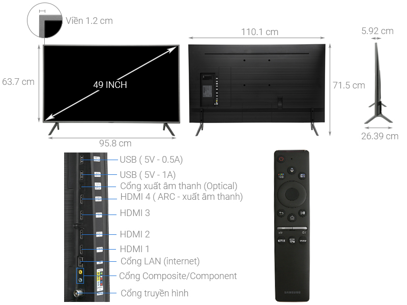 Thông số kỹ thuật Smart Tivi QLED Samsung 4K 49 inch QA49Q65R