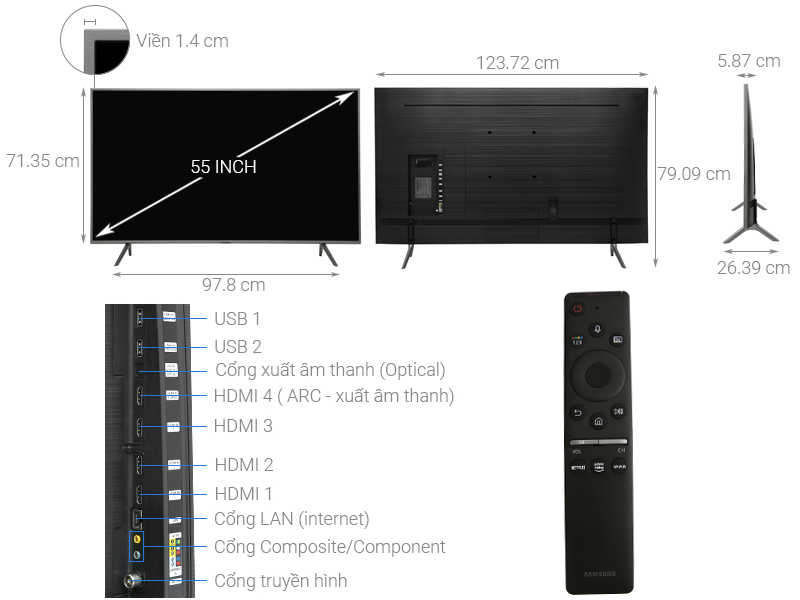 Thông số kỹ thuật Smart Tivi QLED Samsung 4K 55 inch QA55Q65R