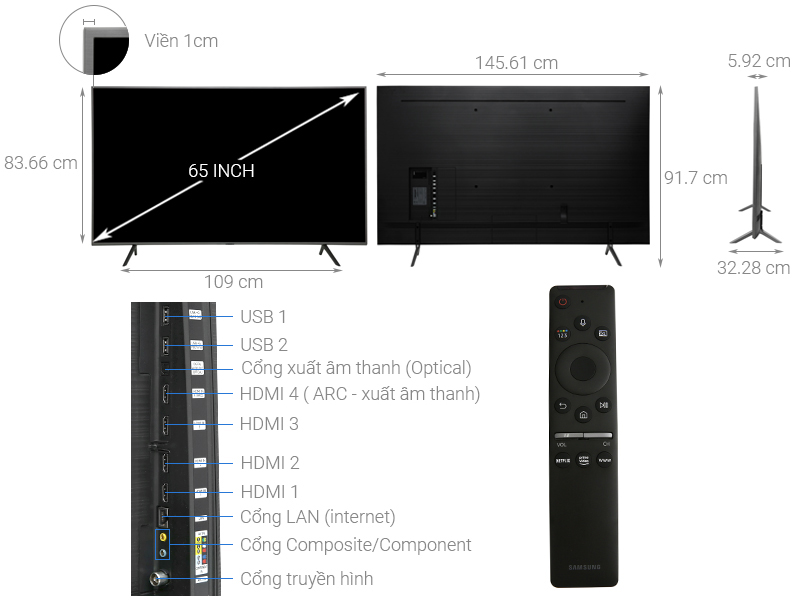 Thông số kỹ thuật Smart Tivi QLED Samsung 4K 65 inch QA65Q65R