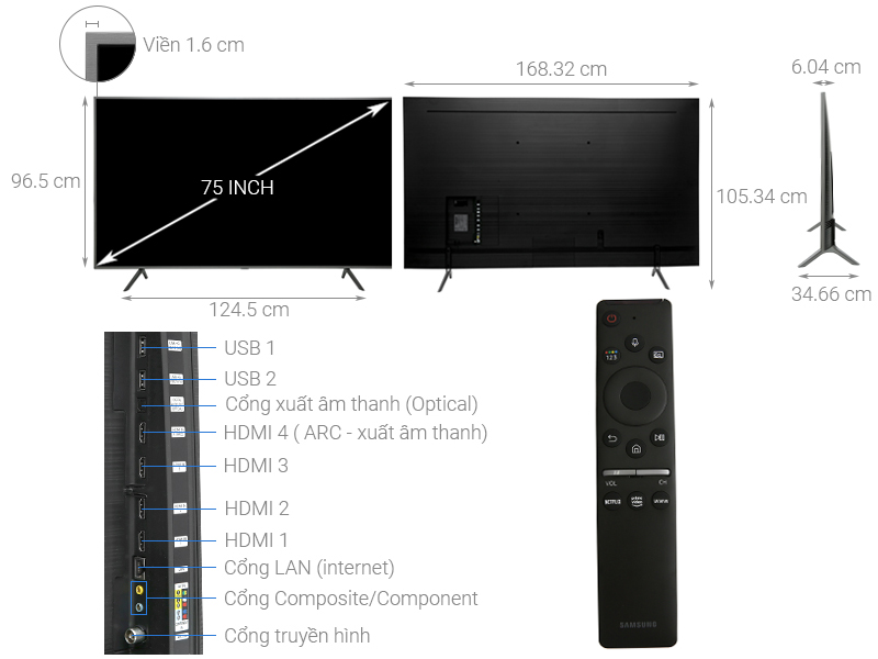 Thông số kỹ thuật Smart Tivi QLED Samsung 4K 75 inch QA75Q65R