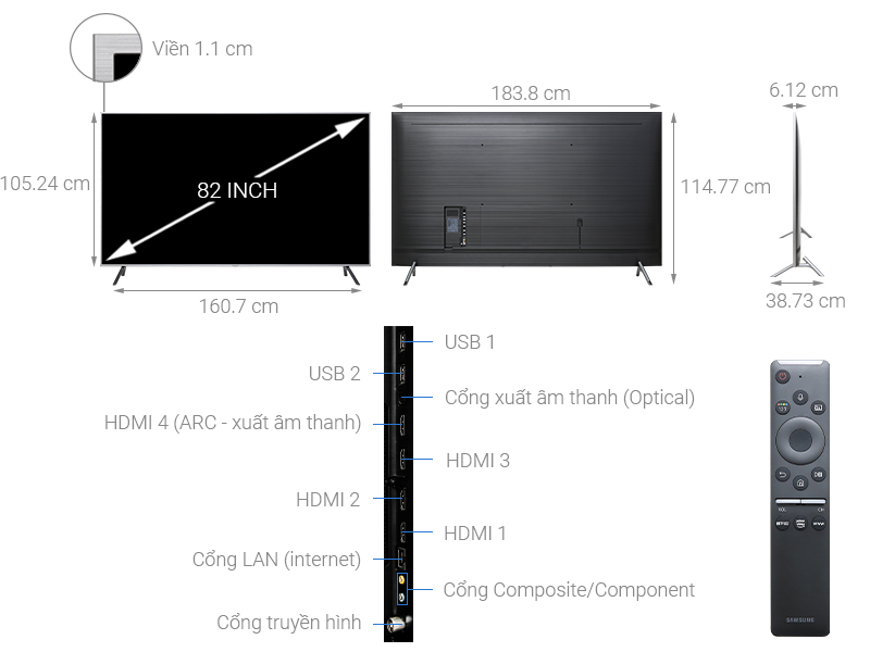 Thông số kỹ thuật Smart Tivi QLED Samsung 4K 82 inch QA82Q65R