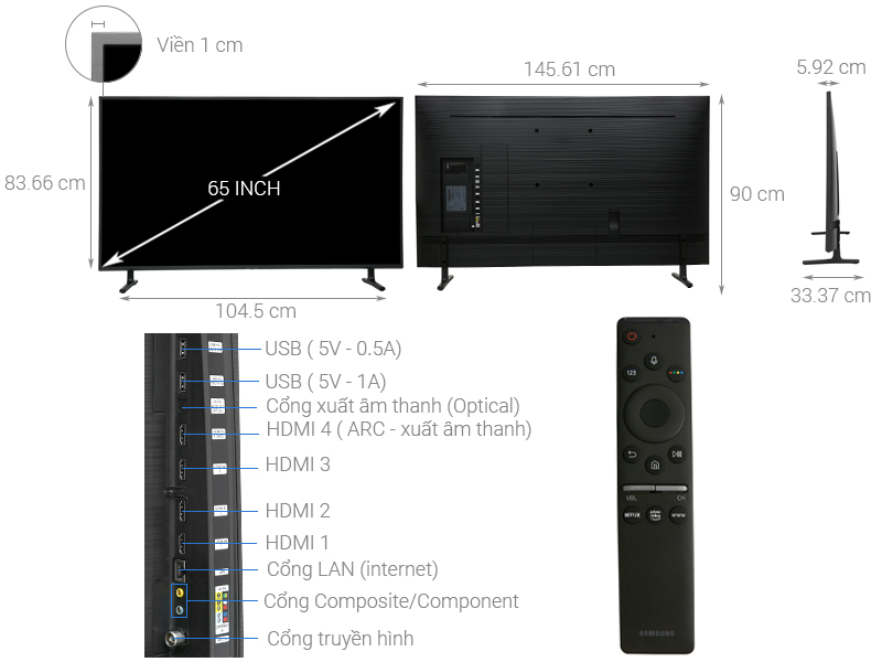 Thông số kỹ thuật Smart Tivi Samsung 4K 65 inch UA65RU8000