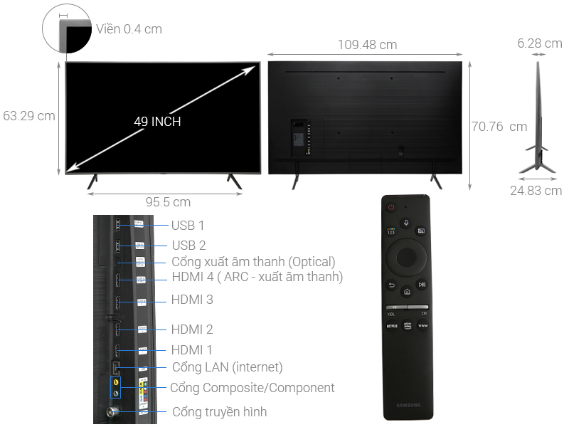 Thông số kỹ thuật Smart Tivi QLED Samsung 4K 49 inch QA49Q75R