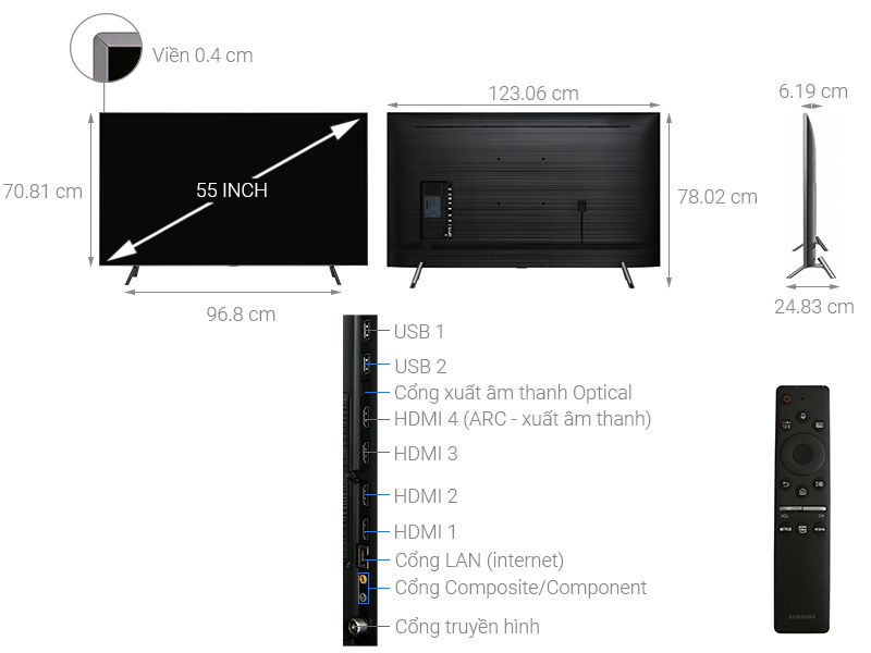 Thông số kỹ thuật Smart Tivi QLED Samsung 4K 55 inch QA55Q75R