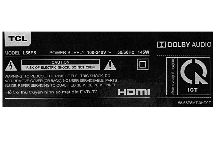 Android Tivi TCL 4K 65 inch L65P8 Màu Đen