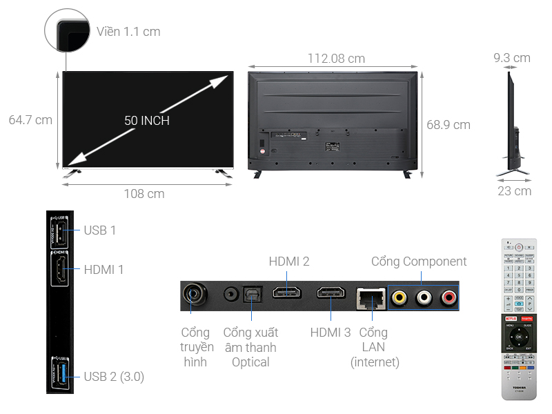 Thông số kỹ thuật Android Tivi Toshiba 4K 50 inch 50U7880