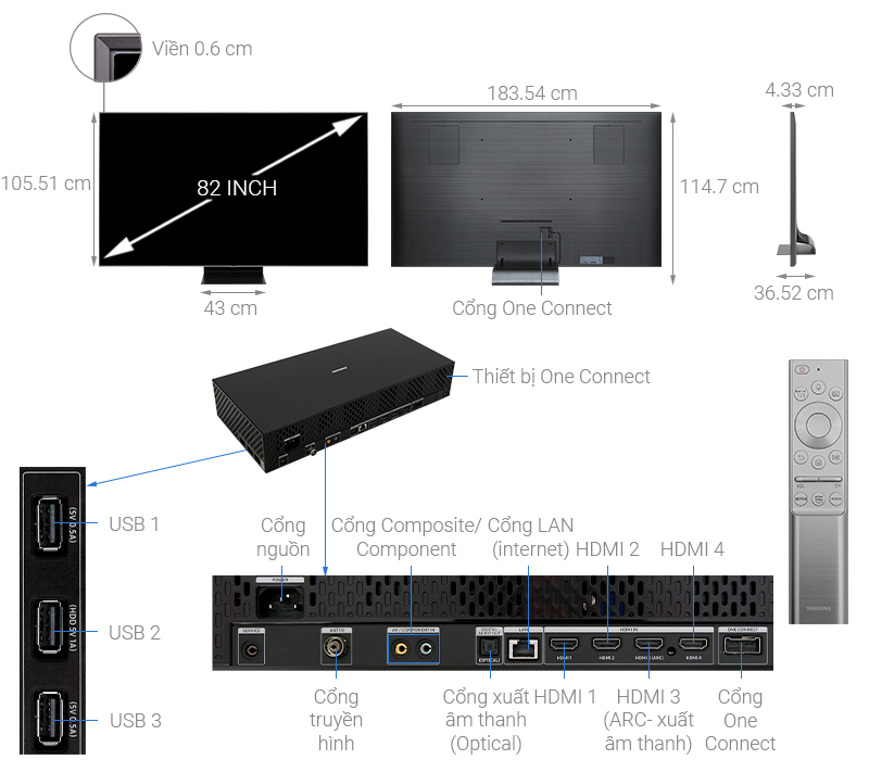 Thông số kỹ thuật Smart Tivi QLED Samsung 4K 82 inch QA82Q90R