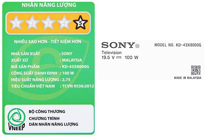 Android Tivi Sony 4K 43 inch KD-43X8000G Màu Đen