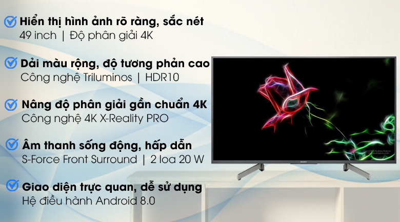 Android Tivi Sony 4K 49 inch KD-49X8000G giá tốt ,có trả góp