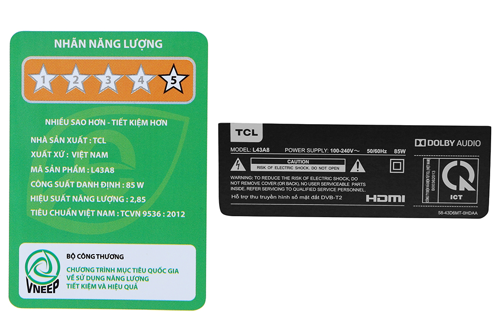 Android Tivi TCL 4K 43 inch L43A8 Màu Đen