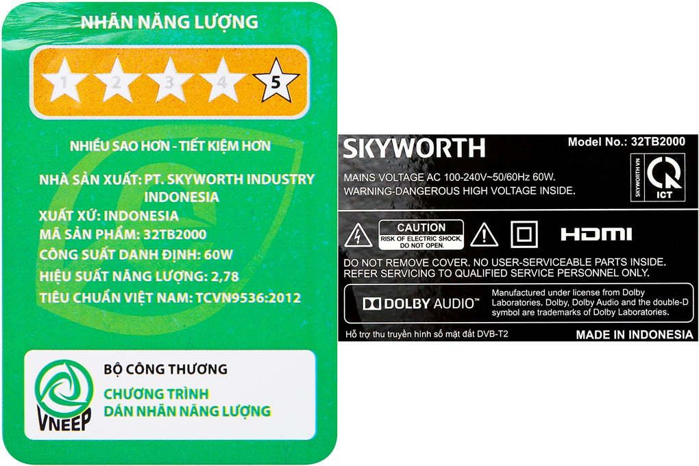 Tivi Skyworth 32 inch 32TB2000 Màu Đen