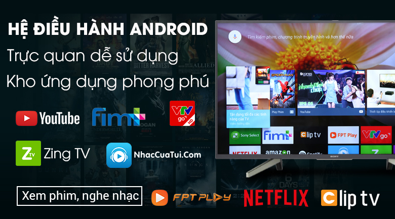 Hệ điều hành Android - Android Tivi Sony 49 inch KDL-49W800G Mẫu 2019