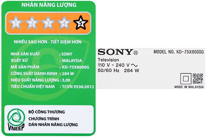 Android Tivi Sony 4K 75 inch KD-75X8000G Màu Đen