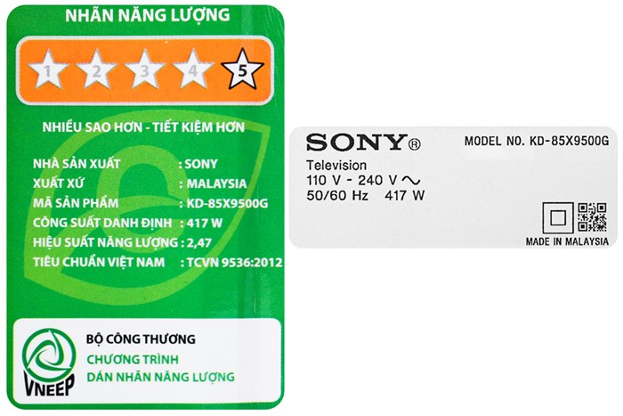 Android Tivi Sony 4K 85 inch KD-85X9500G Màu Đen