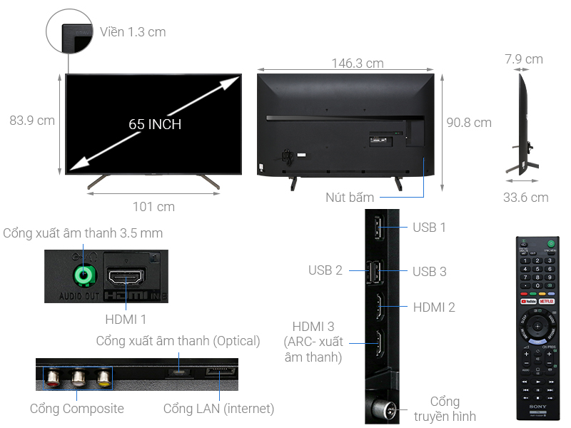 Smart Tivi Sony 4K 65 inch KD-65X7000G - giá tốt, có trả góp