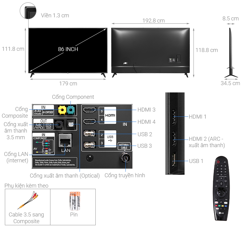 Smart Tivi LG 4K 86 inch 86UM7500PTA - giá tốt, có trả góp