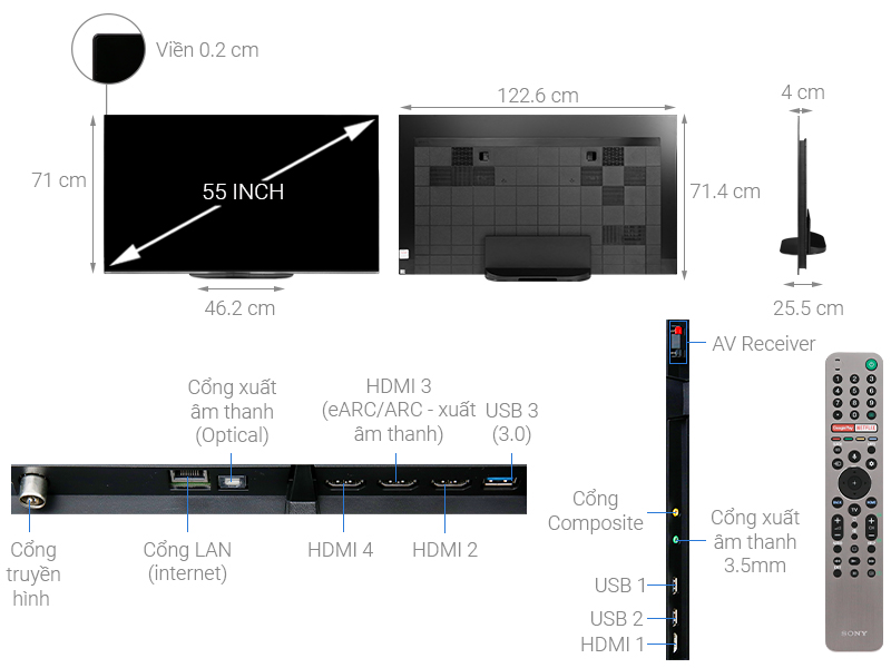 Thông số kỹ thuật Android Tivi OLED Sony 4K 55 inch KD-55A9G
