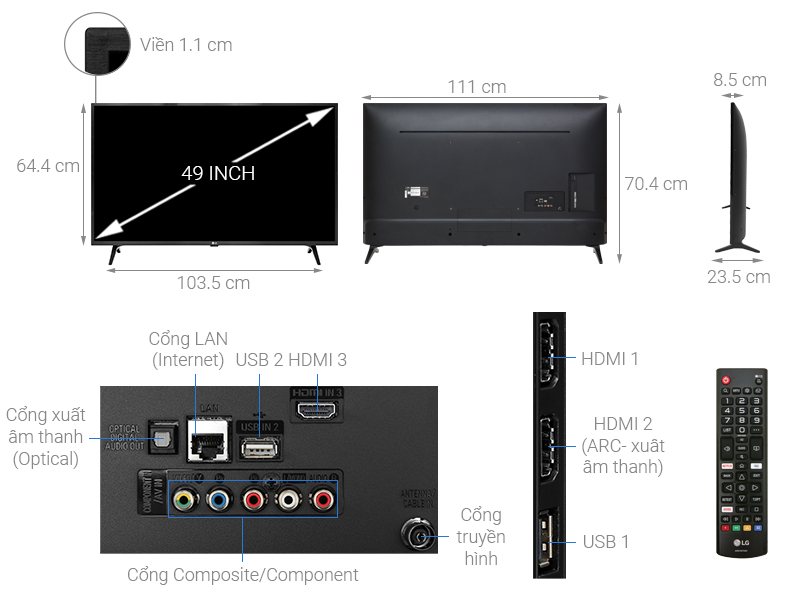 Thông số kỹ thuật Smart Tivi LG 4K 49 inch 49UM7290PTD
