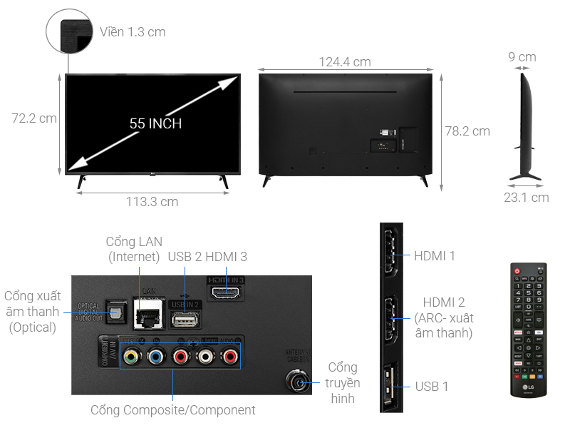 Thông số kỹ thuật Smart Tivi LG 4K 55 inch 55UM7290PTD