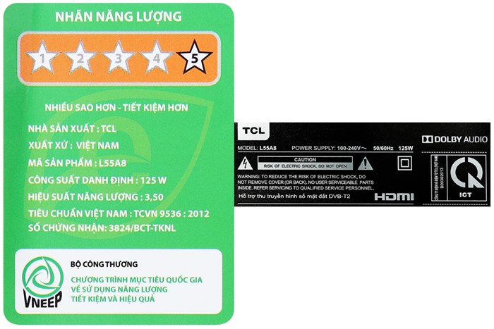 Android Tivi TCL 4K 55 inch L55A8 Màu Đen