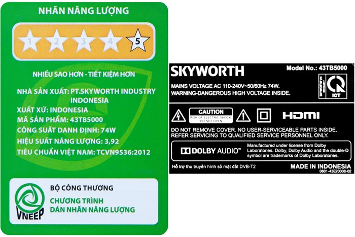 Smart Tivi Skyworth 43 inch 43TB5000 Màu Đen