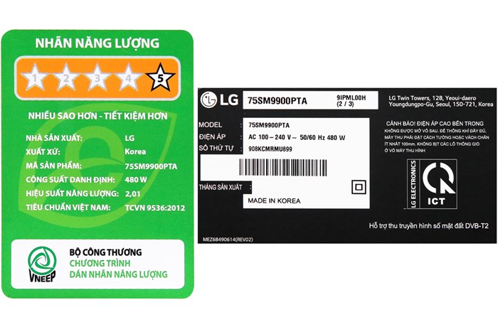 Smart Tivi NanoCell LG 8K 75 inch 75SM9900PTA Màu Đen