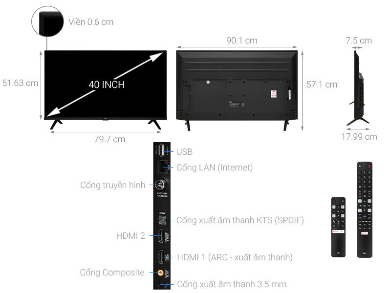 Thông số kỹ thuật Android Tivi TCL 40 inch L40S66A