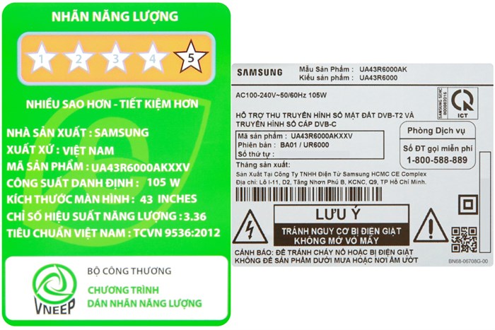 Smart Tivi Samsung 43 inch UA43R6000 Màu Đen