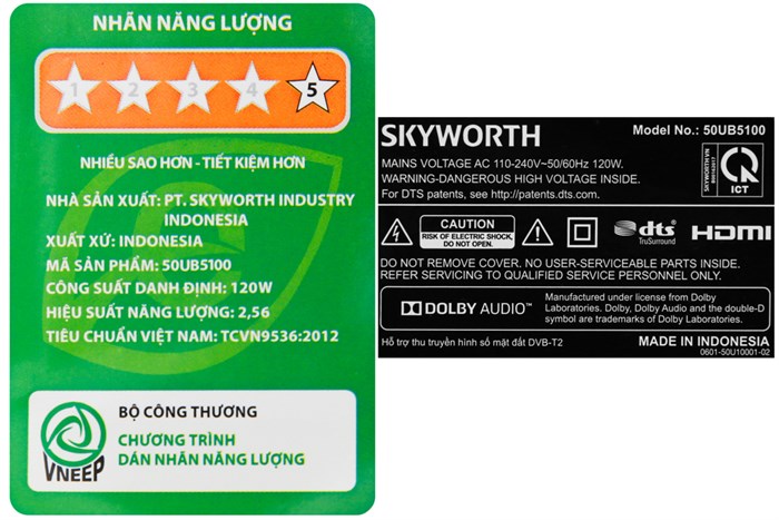 Smart Tivi Skyworth 4K 50 inch 50UB5100 Màu Đen