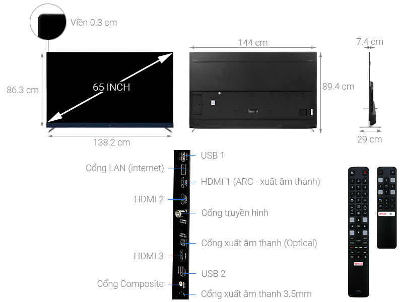 Thông số kỹ thuật Android Tivi TCL 4K 65 inch L65C8