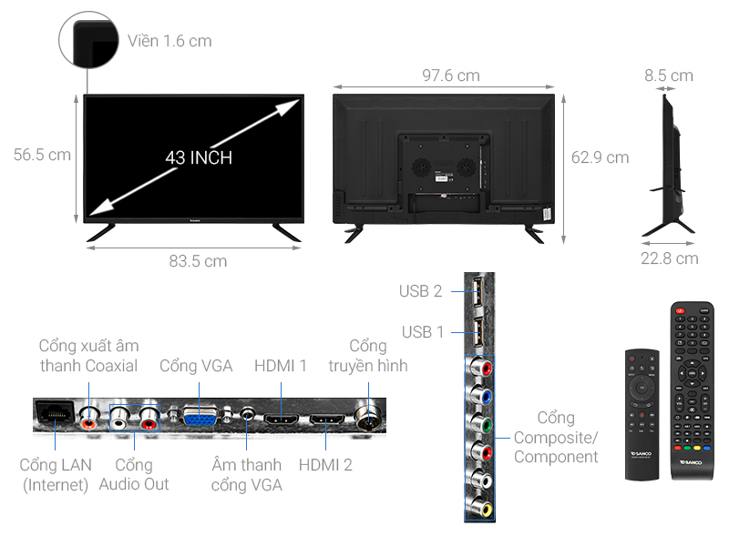 Thông số kỹ thuật Android Tivi Sanco 43 inch H43V300