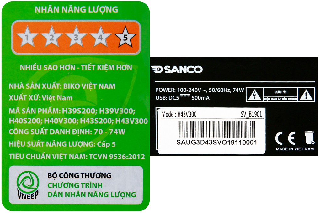Android Tivi Sanco 43 inch H43V300 Màu Đen