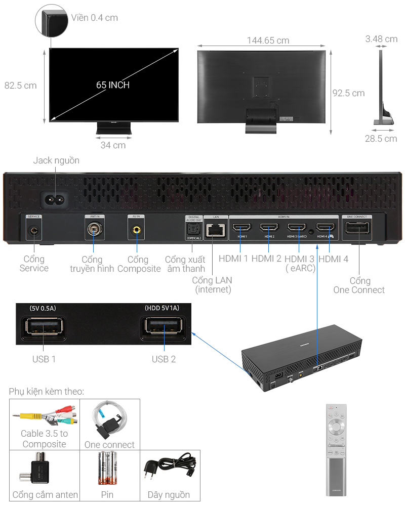 Thông số kỹ thuật Smart Tivi QLED Samsung 4K 65 inch QA65Q95T