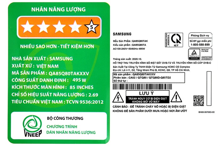 Smart Tivi QLED Samsung 4K 85 inch QA85Q80T Màu Đen