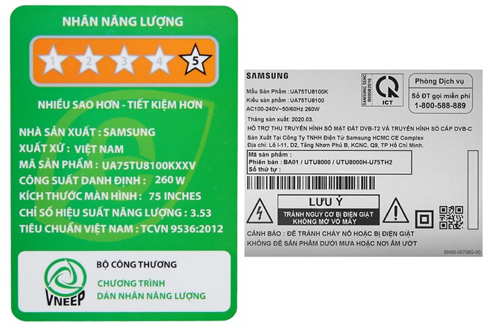 Smart Tivi Samsung 4K Crystal UHD 75 inch UA75TU8100 Màu Đen