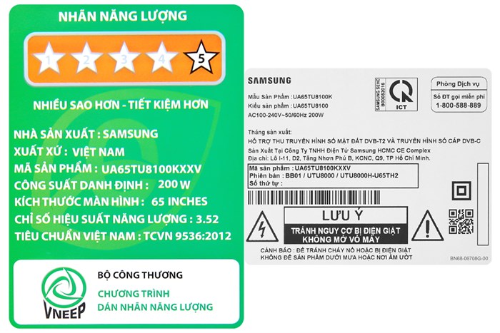 Smart Tivi Samsung 4K Crystal UHD 65 inch UA65TU8100 Màu Đen