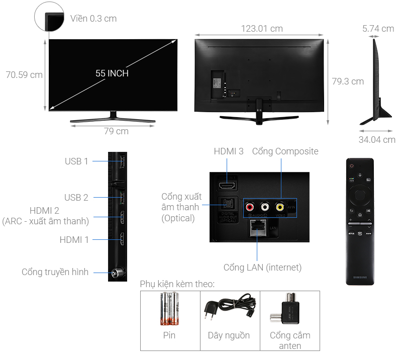 Thông số kỹ thuật Smart Tivi Samsung 4K 55 inch UA55TU8500