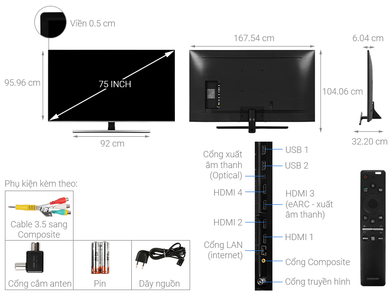 Thông số kỹ thuật Smart Tivi QLED Samsung 4K 75 inch QA75Q70T