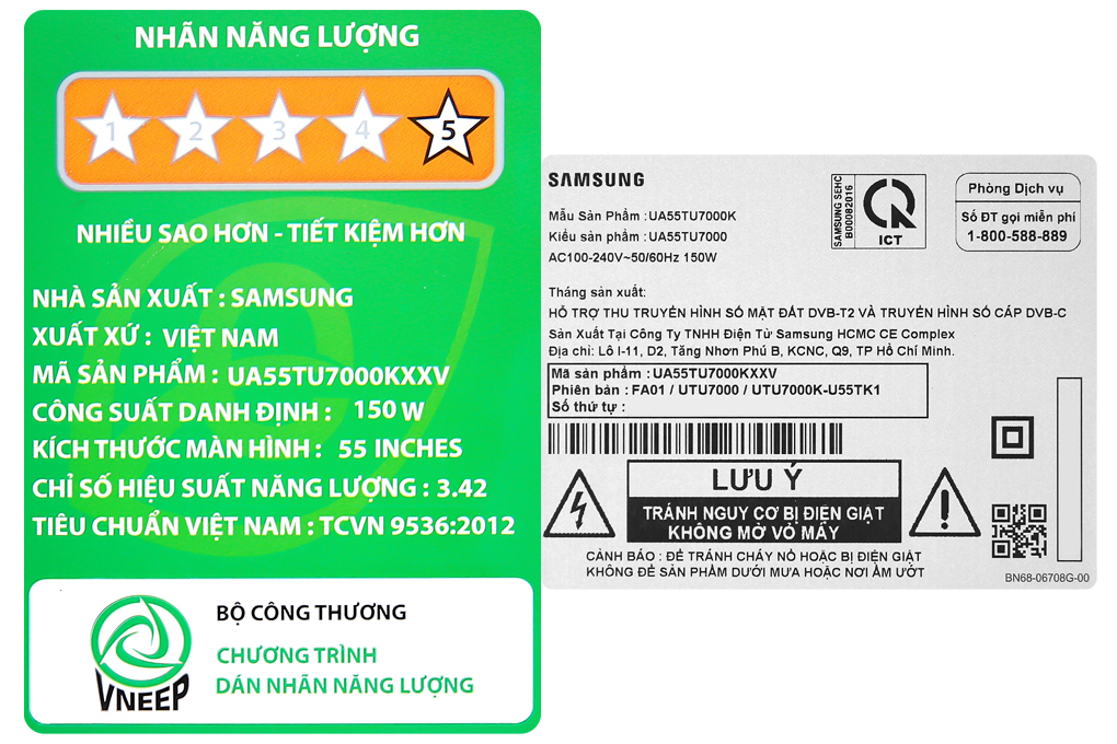 Smart Tivi Samsung 4K Crystal UHD 55 inch UA55TU7000 Màu Đen