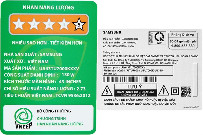 Smart Tivi Samsung 4K 43 inch UA43TU7000 Màu Đen